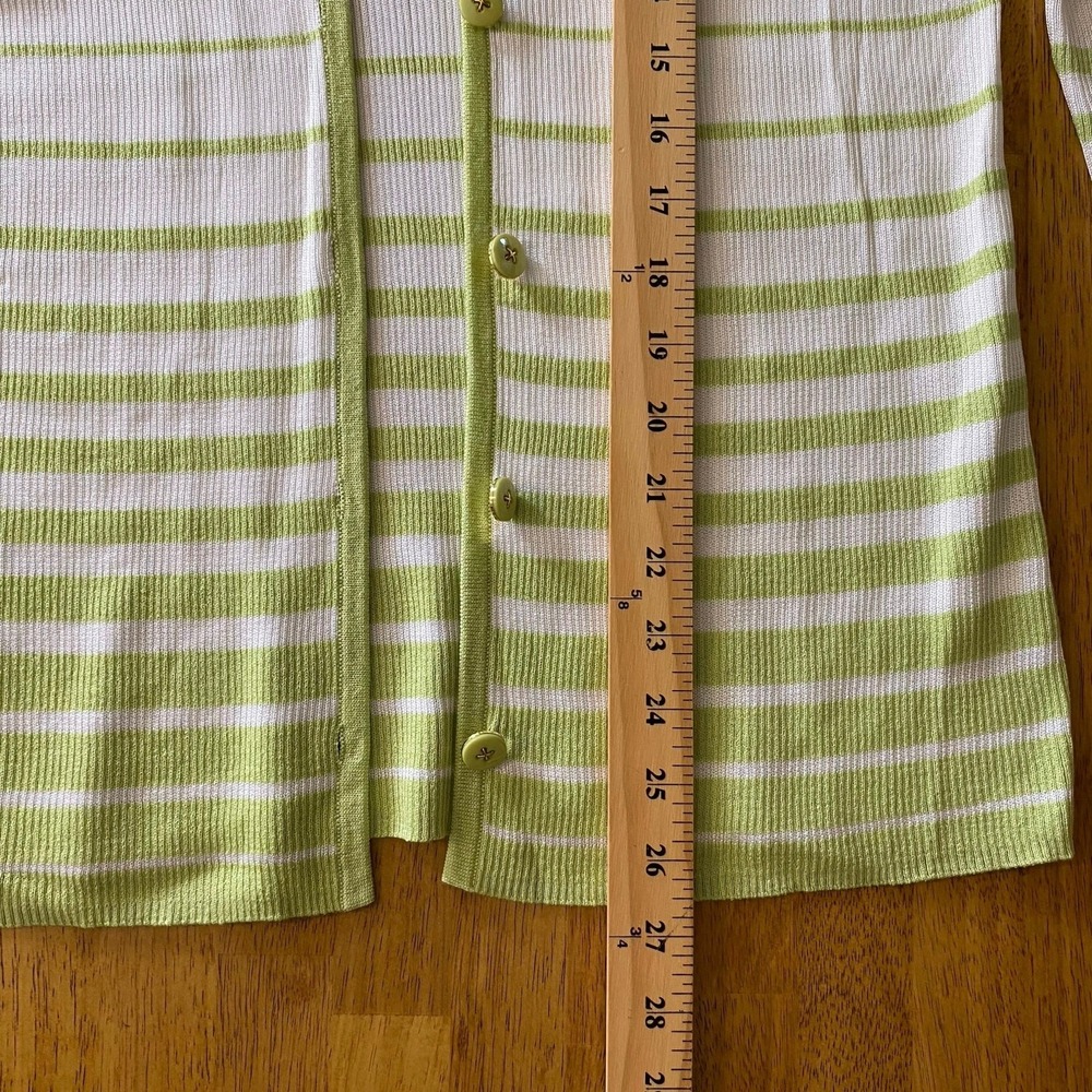 St. John Women's Key Lime Striped Knit Cardigan Sweater and Tank 2 Piece Set - Picture 14 of 14